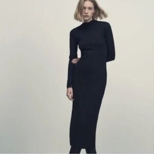 NEW Zara black dress ruched Long sleeve high neck long ankle length size small
